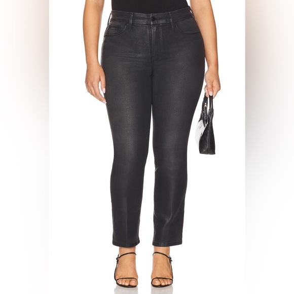 Good American Soft Tech Good Legs Straight Coated Jeans - Picture 1 of 6